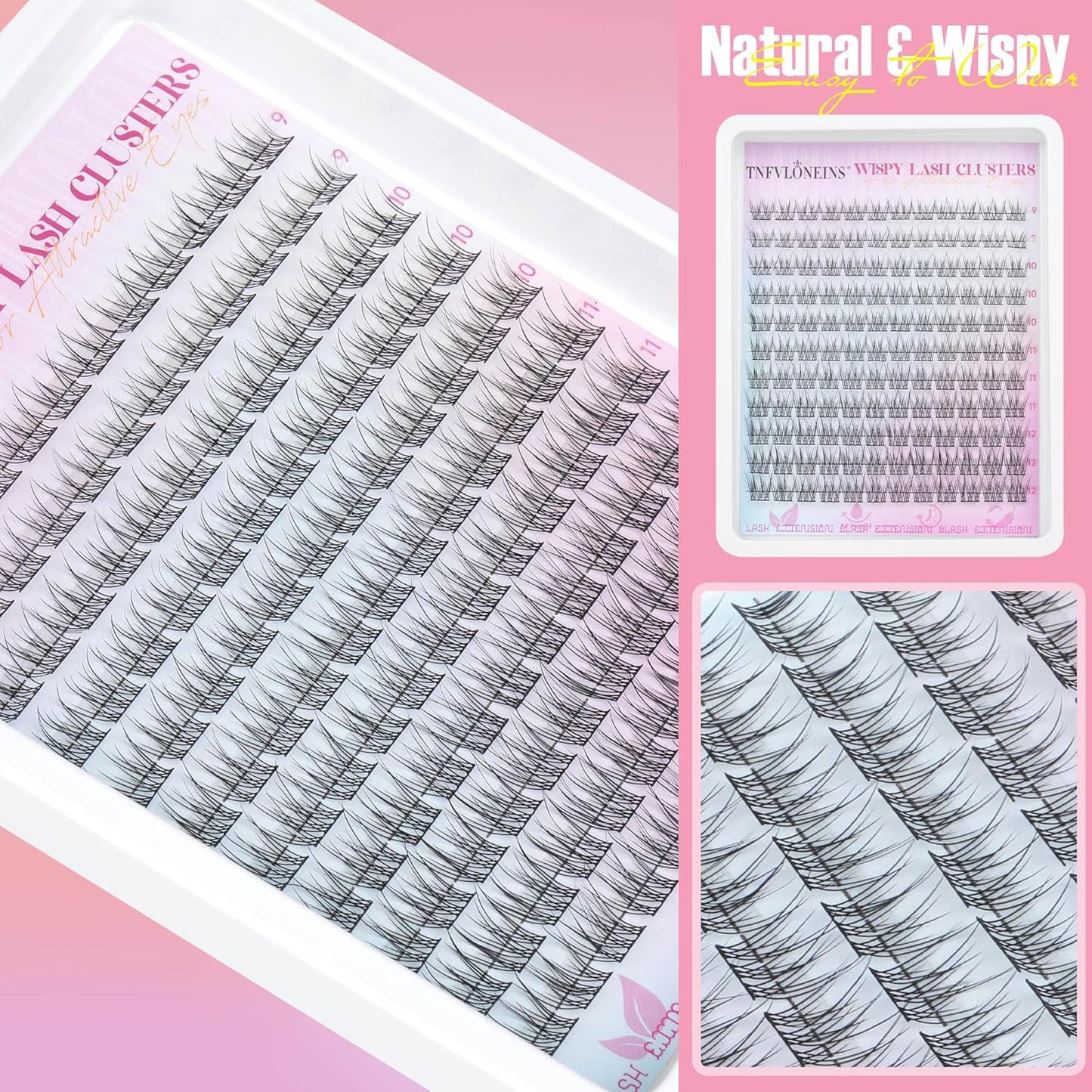 Wispy Lash Clusters Kit Natural Lash Extension Kit 9-12MM Cluster Eyelash Extensions Kit DIY Eyelash Extension Kit Individual Lashes Clusters Eyelash Extension with Lash Remover by
