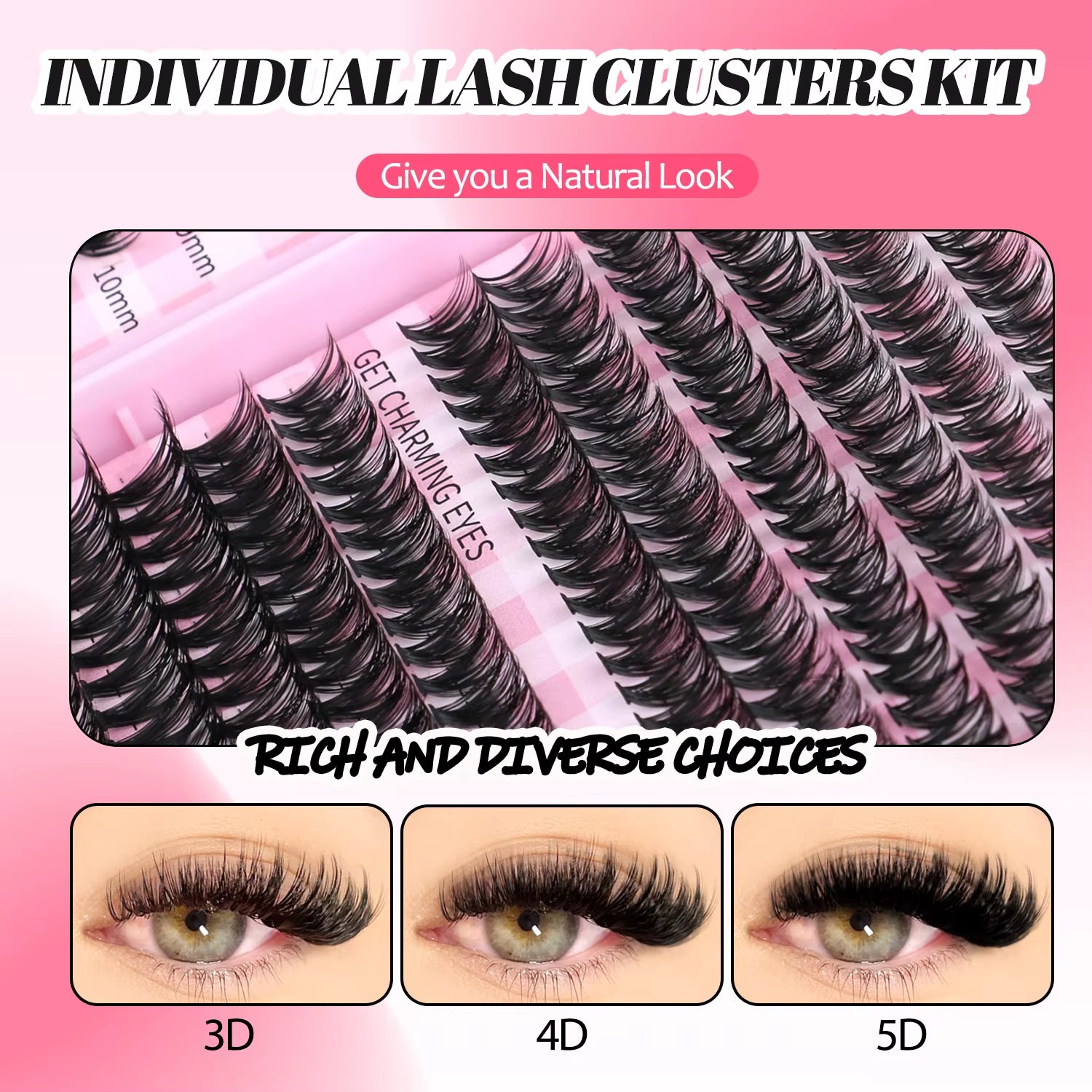 GROINNEYA DIY Lash Clusters Set Mixed Tray Lashes Kit Fluffy Individual Lashes Extension with Lash Bond and Seal at Home Makeup