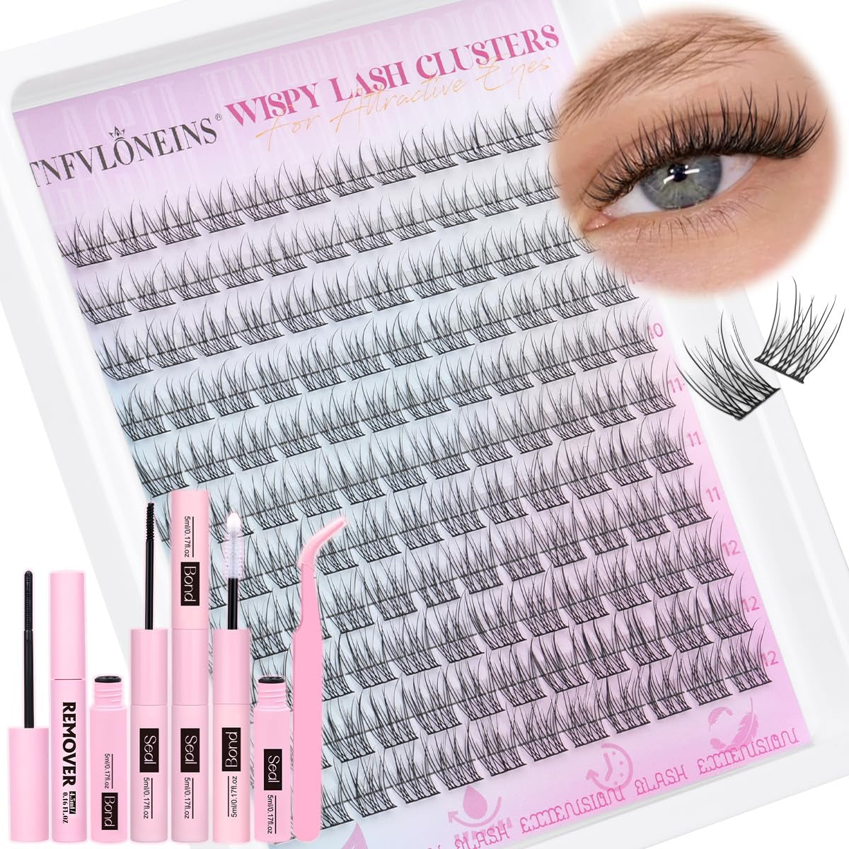 Wispy Lash Clusters Kit Natural Lash Extension Kit 9-12MM Cluster Eyelash Extensions Kit DIY Eyelash Extension Kit Individual Lashes Clusters Eyelash Extension with Lash Remover by