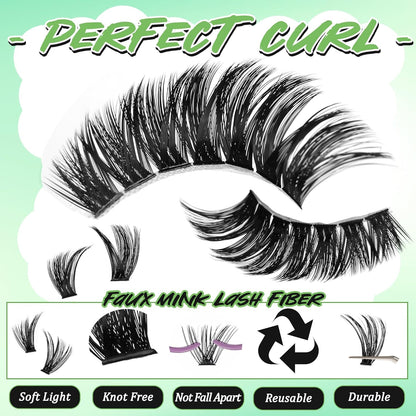 Lash Clusters Cat Eye Lash Clusters Kit Volume DIY Individual Lashes Clusters Lash Extension Kit 530Pcs Thin Band Wispy Lash Cluster Lash Bond and Seal Lash Tweezers