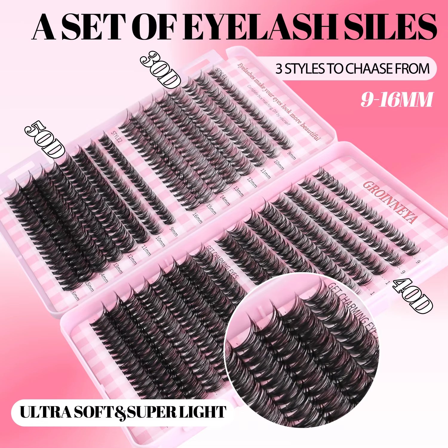 GROINNEYA DIY Lash Clusters Set Mixed Tray Lashes Kit Fluffy Individual Lashes Extension with Lash Bond and Seal at Home Makeup
