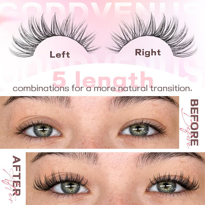 Eyelash Extensions Wispy Natural DIY C Curl Individual Lashes Clusters Black 10-16Mm 300Pcs