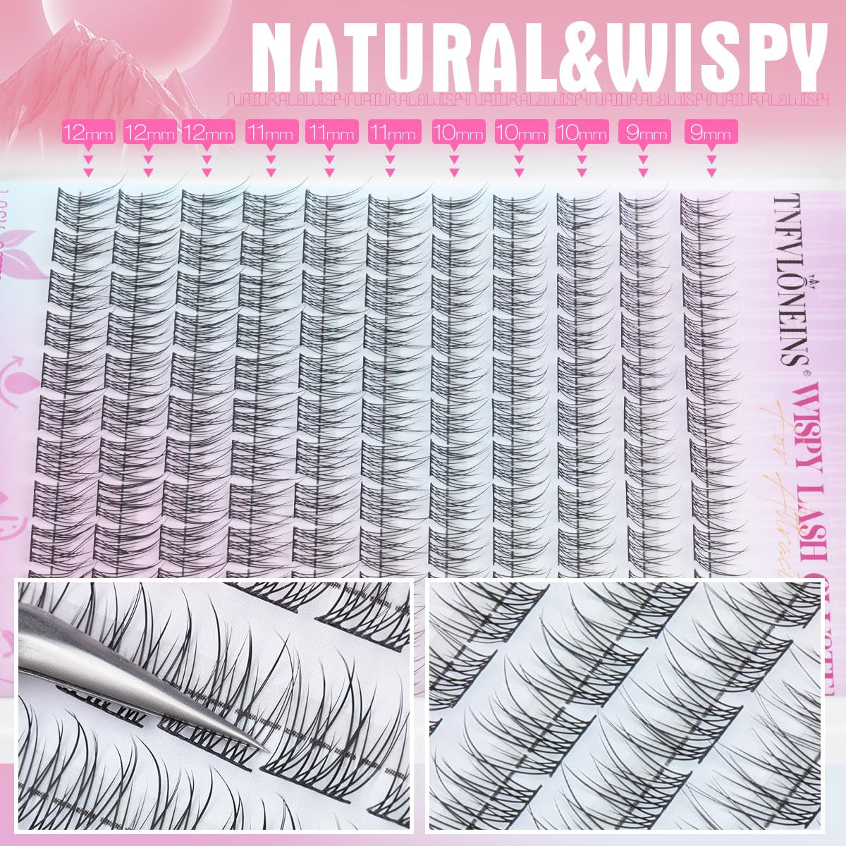 Wispy Lash Clusters Kit Natural Lash Extension Kit 9-12MM Cluster Eyelash Extensions Kit DIY Eyelash Extension Kit Individual Lashes Clusters Eyelash Extension with Lash Remover by
