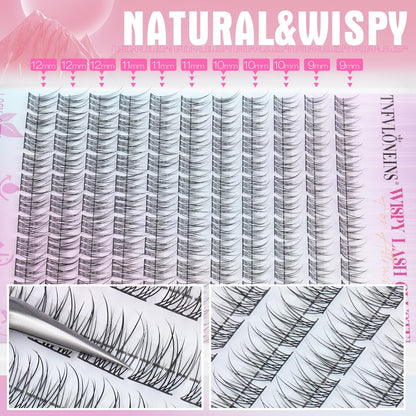 Wispy Lash Clusters Kit Natural Lash Extension Kit 9-12MM Cluster Eyelash Extensions Kit DIY Eyelash Extension Kit Individual Lashes Clusters Eyelash Extension with Lash Remover by