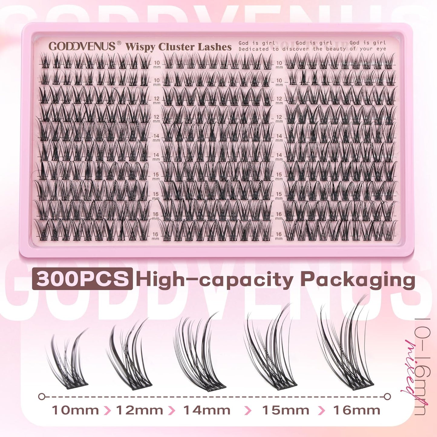Eyelash Extensions Wispy Natural DIY C Curl Individual Lashes Clusters Black 10-16Mm 300Pcs