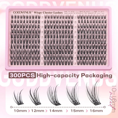 Eyelash Extensions Wispy Natural DIY C Curl Individual Lashes Clusters Black 10-16Mm 300Pcs