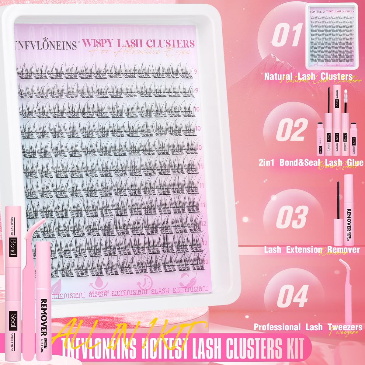 Wispy Lash Clusters Kit Natural Lash Extension Kit 9-12MM Cluster Eyelash Extensions Kit DIY Eyelash Extension Kit Individual Lashes Clusters Eyelash Extension with Lash Remover by