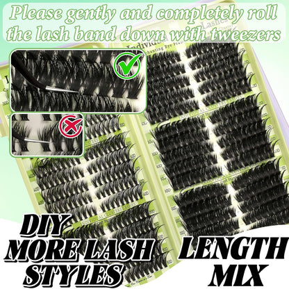 Lash Clusters Cat Eye Lash Clusters Kit Volume DIY Individual Lashes Clusters Lash Extension Kit 530Pcs Thin Band Wispy Lash Cluster Lash Bond and Seal Lash Tweezers