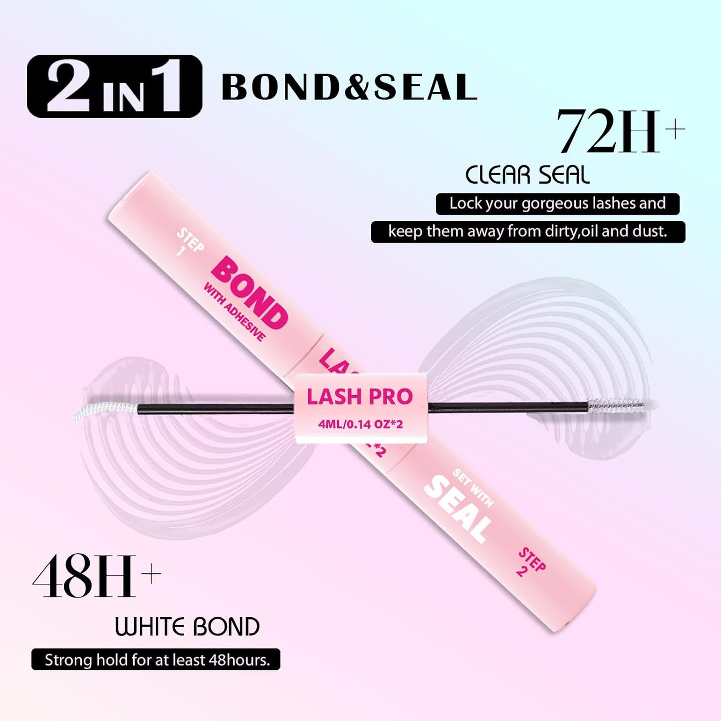 SY-SHUYING White Lash Bond and Seal for Eye Lash Cluster, Long Lasting, Comfortable, Waterproof, 72H Super Flexible Hold Glue, 2-In-1 for Sensitive Eyes, Non Irritating for DIY Lash Cluster Kit