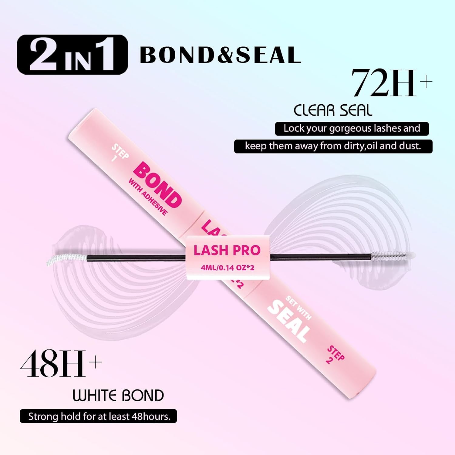 SY-SHUYING White Lash Bond and Seal for Eye Lash Cluster, Long Lasting, Comfortable, Waterproof, 72H Super Flexible Hold Glue, 2-In-1 for Sensitive Eyes, Non Irritating for DIY Lash Cluster Kit