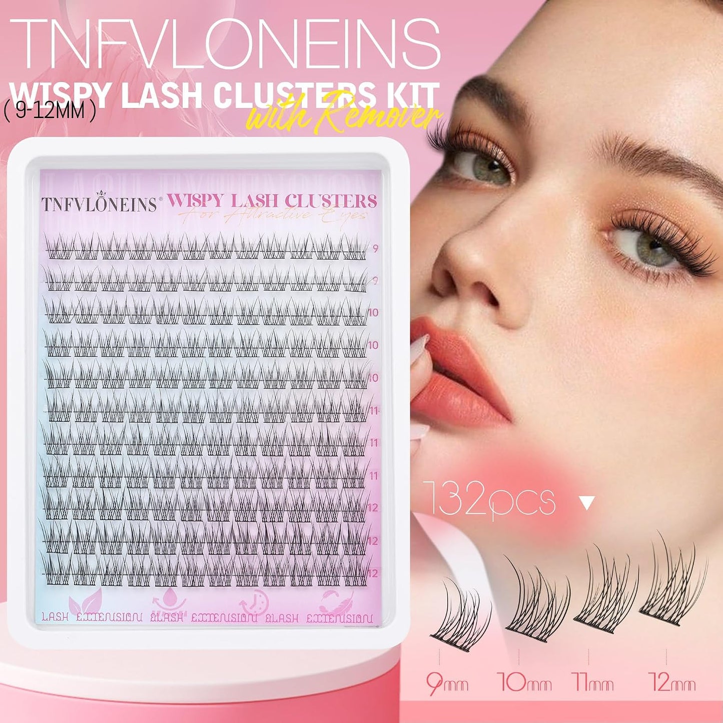 Wispy Lash Clusters Kit Natural Lash Extension Kit 9-12MM Cluster Eyelash Extensions Kit DIY Eyelash Extension Kit Individual Lashes Clusters Eyelash Extension with Lash Remover by