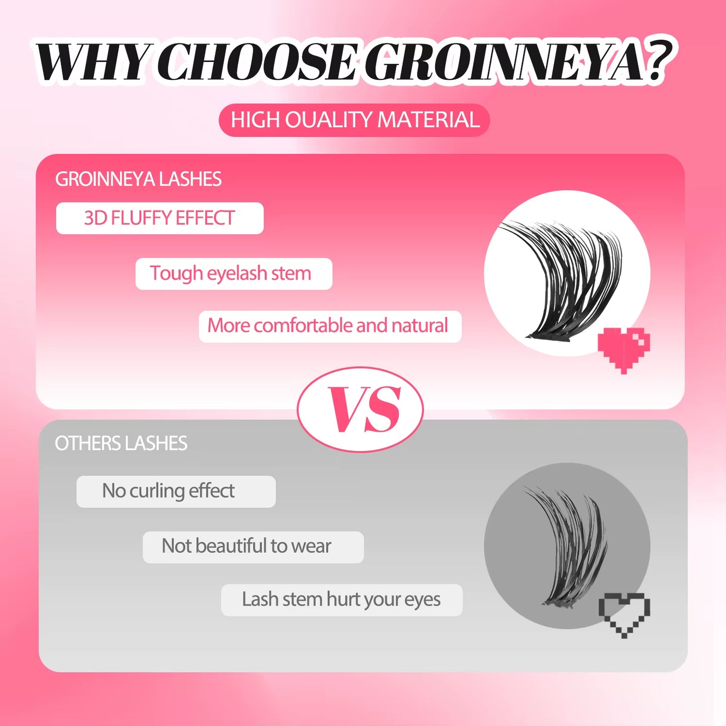 GROINNEYA DIY Lash Clusters Set Mixed Tray Lashes Kit Fluffy Individual Lashes Extension with Lash Bond and Seal at Home Makeup