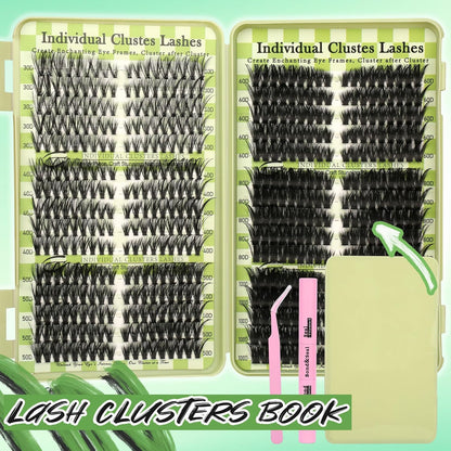 Lash Clusters Cat Eye Lash Clusters Kit Volume DIY Individual Lashes Clusters Lash Extension Kit 530Pcs Thin Band Wispy Lash Cluster Lash Bond and Seal Lash Tweezers
