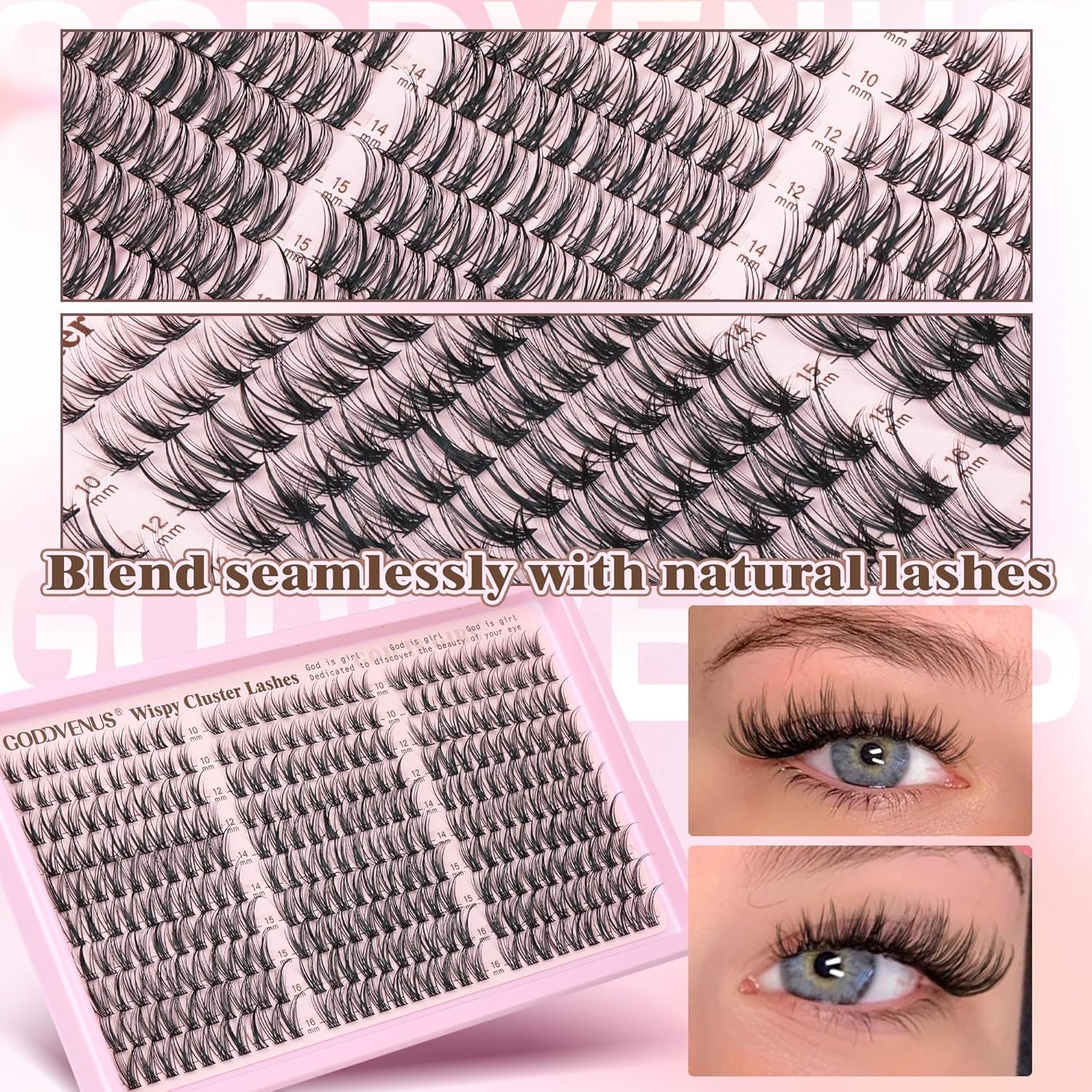 Eyelash Extensions Wispy Natural DIY C Curl Individual Lashes Clusters Black 10-16Mm 300Pcs