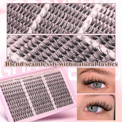 Eyelash Extensions Wispy Natural DIY C Curl Individual Lashes Clusters Black 10-16Mm 300Pcs